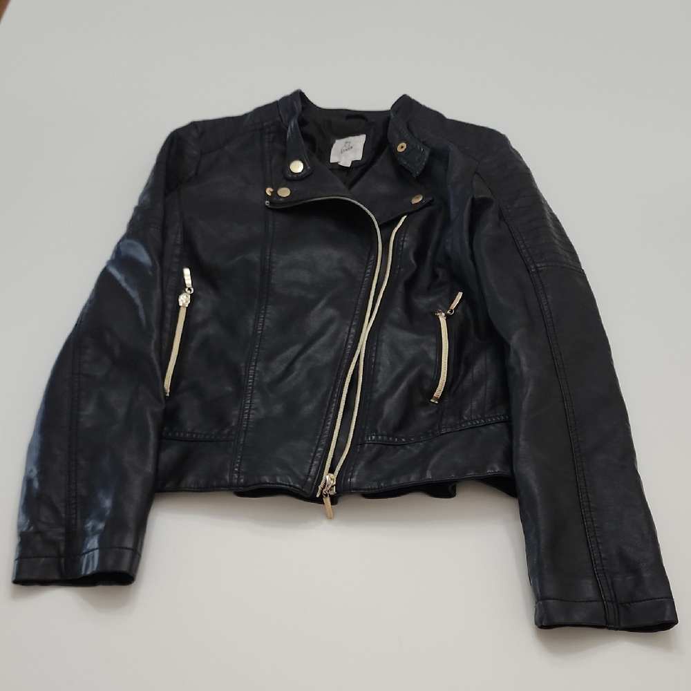 Art Class Midnight Leather Jacket with Metallic Details